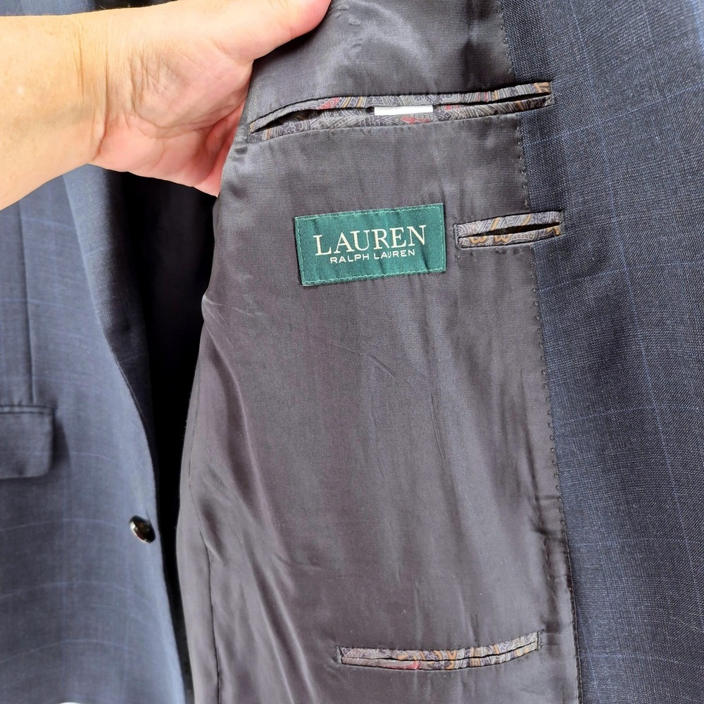 Lauren Ralph Lauren 50L Wool Blazer Navy Windowpane Sport Coat 2 Button USA - Picture 16 of 16